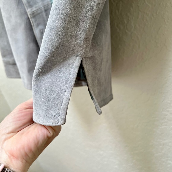 AMI Muted Blue Gray Suede Leather Jacket Women's Medium Button Up  Coat - Picture 6 of 6